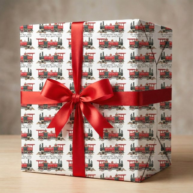 Vintage Train Aesthetic Wrapping Paper (Next stop: great gifts.)