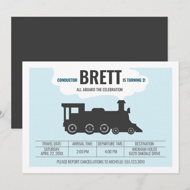Vintage Train Birthday Party Invitation (Front/Back)