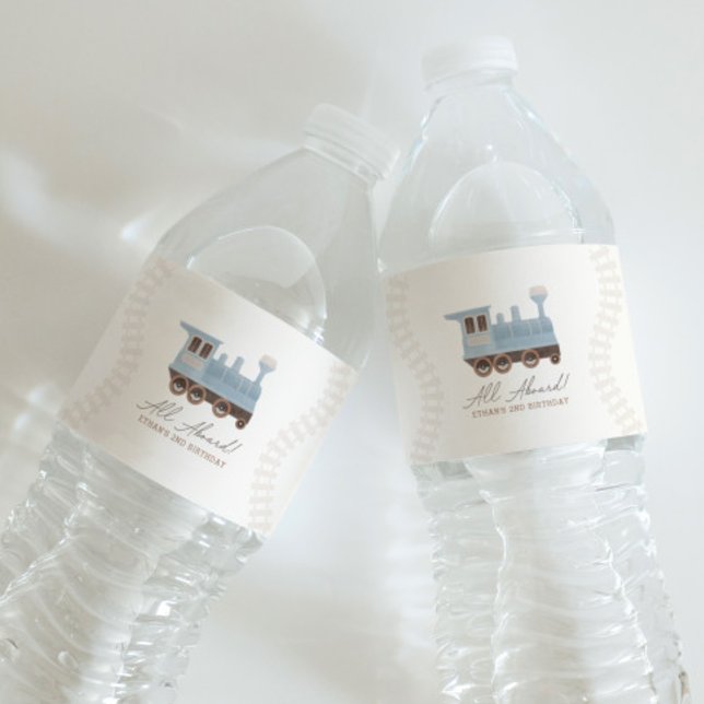 Vintage Train Birthday Party Water Bottle Label (Creator Uploaded)