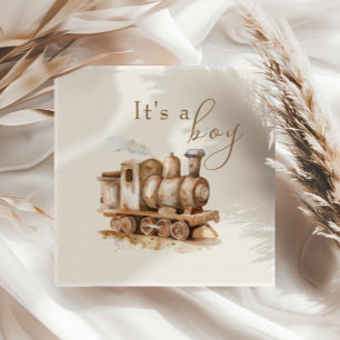 Vintage Train Boho Watercolor Baby Shower Napkin