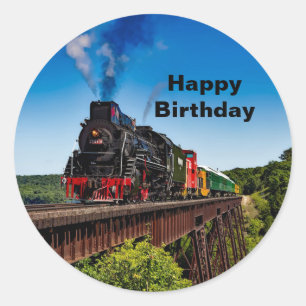 Vintage Train Bridge Photo Birthday Classic Round Sticker
