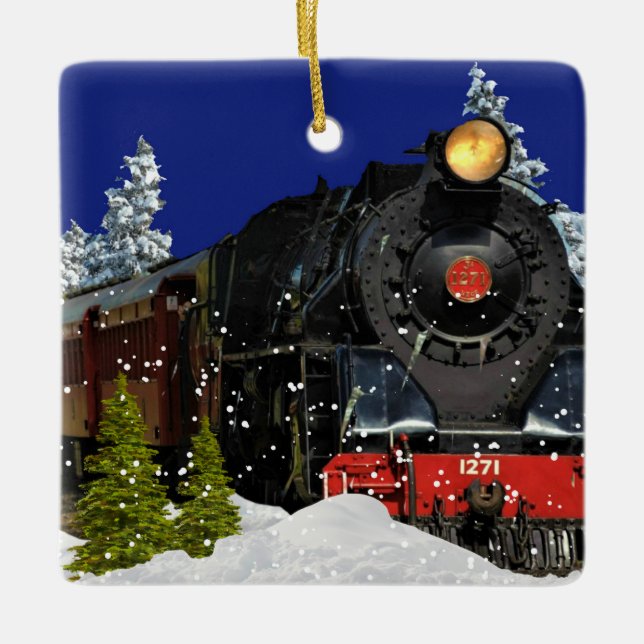 Vintage Train Christmas Holiday Tree Ornament (Front)