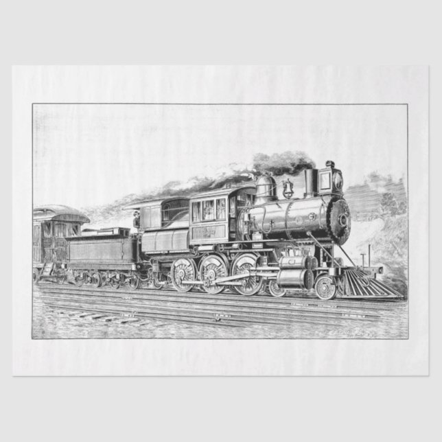 Vintage Train Engine Locomotive Ephemera Decoupage Tissue Paper (Front)