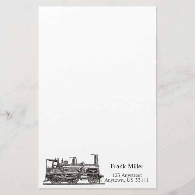 Vintage Train Engine Personalized Stationery (Front)