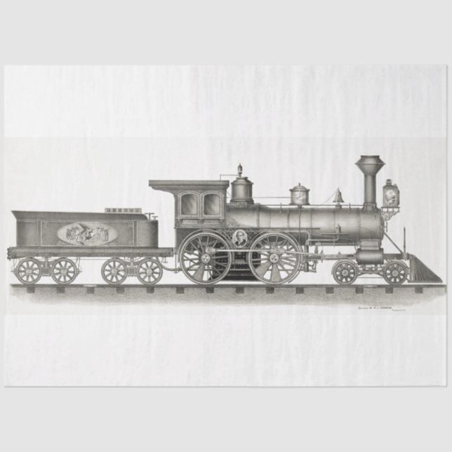 Vintage Train Engine Steam Ephemera Decoupage Tissue Paper (Front)