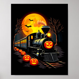 Vintage Train Halloween Costume Pumpkin Ghost Men  Poster