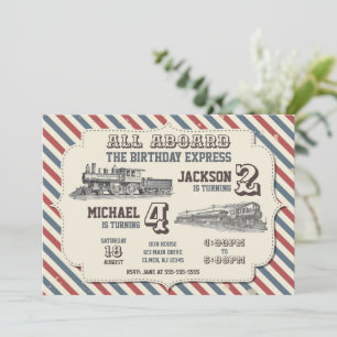Vintage Train Joint Birthday Invitation