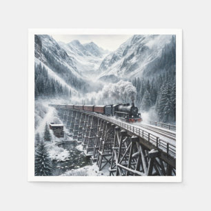Vintage Train On a Mountain Valley Trestle Napkin