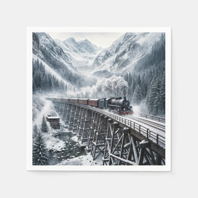 Vintage Train On a Mountain Valley Trestle Napkin (Front)