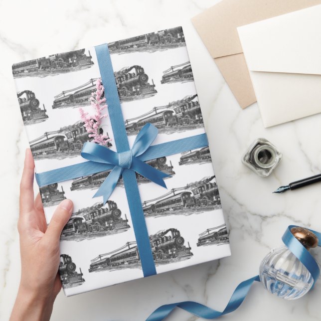 Vintage Train On White Wrapping Paper (Gifting)