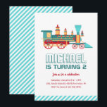Vintage Train Retro and Colourful Kids Birthday Invitation<br><div class="desc">Cute design for kids,  boys or girls who love train. Perfect for carnival birthday party. You can customize the wording to fit other occasions.</div>