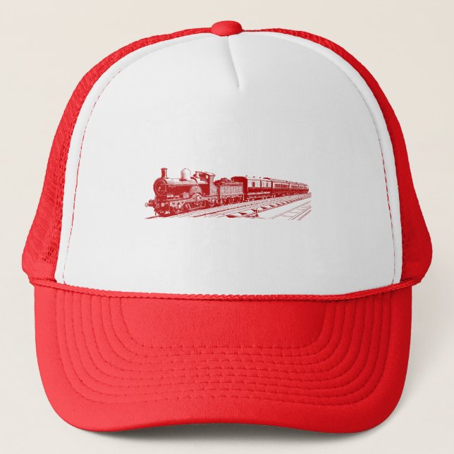 Vintage Train - Ruby Red Trucker Hat (Front)
