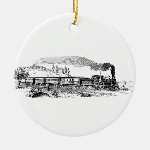 vintage Train sketch Ceramic Ornament