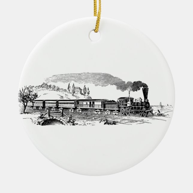 vintage Train sketch Ceramic Ornament (Front)