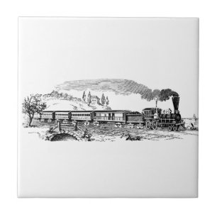 vintage Train sketch Tile