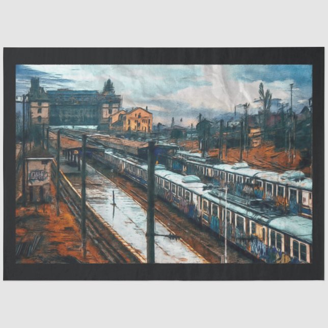 Vintage Train Station 20x30  Decoupage Tissue Paper (Front)