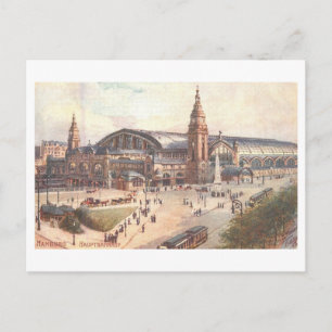 Vintage Train Station in Hamburg, Germany, Postcard