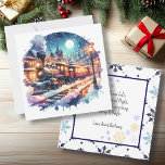 Vintage Train Station on Christmas Personalized<br><div class="desc">An old fashioned train on Christmas Eve bringing people home. Vintage retro vibes. As the snow falls on this magical night,  I wish you everything merry and bright.  A sweet personalized holiday card to give you a warm and cozy vibe.</div>
