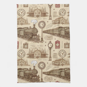 Vintage Train Station Pattern (1) Kitchen Towel