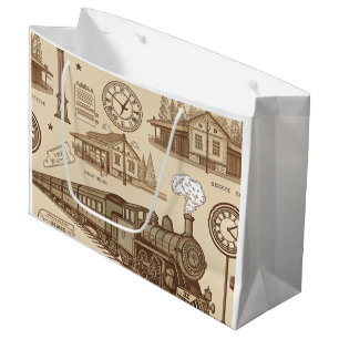 Vintage Train Station Pattern (1) Large Gift Bag
