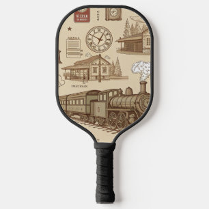 Vintage Train Station Pattern (1) Pickleball Paddle