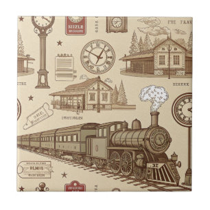 Vintage Train Station Pattern (1) Tile