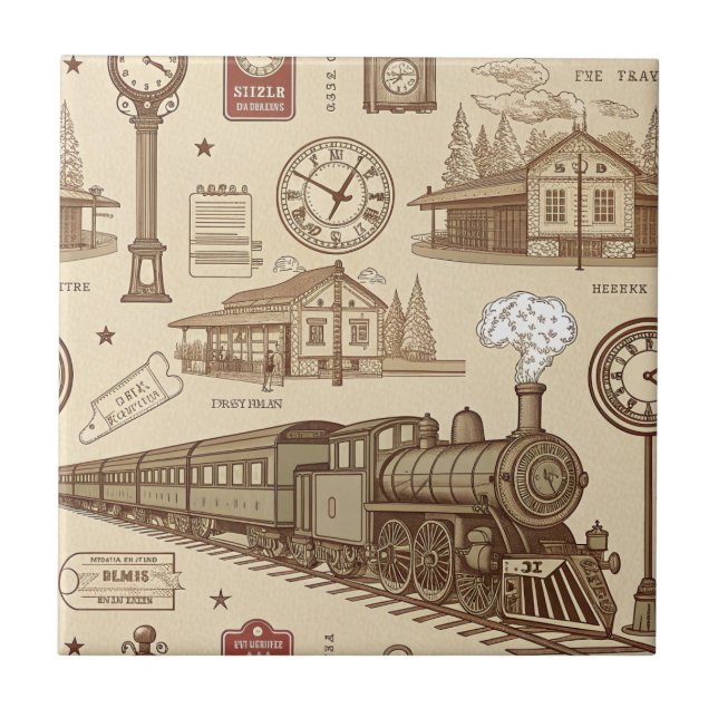 Vintage Train Station Pattern (1) Tile (Front)