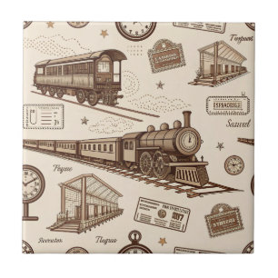 Vintage Train Station Pattern (2) Tile