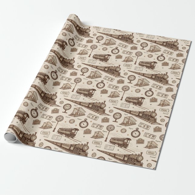 Vintage Train Station Pattern (2) Wrapping Paper (Unrolled)