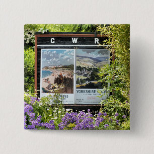 VINTAGE TRAIN STATION SIGNS 2 INCH SQUARE BUTTON