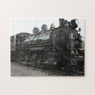 Vintage Train Steam Engine In Black and White Jigsaw Puzzle