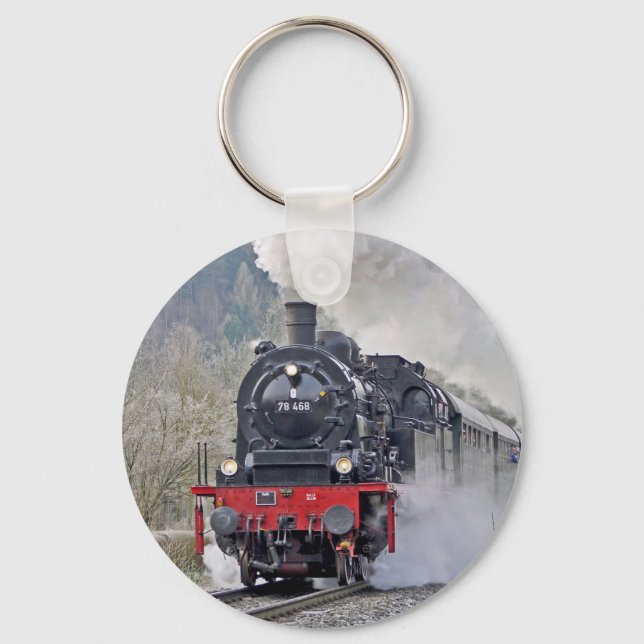 Vintage Train Steam Locomotive Photo Keychain (Front)