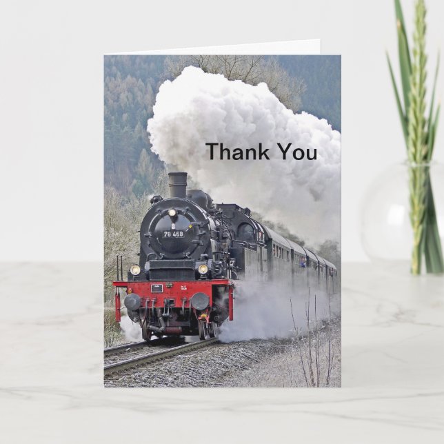Vintage Train Steam Locomotive Photo Thank You Card (Front)