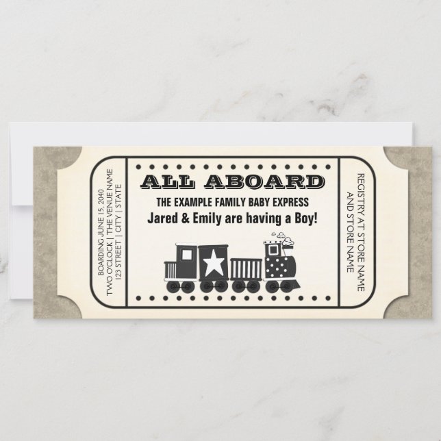 Vintage Train Ticket Baby Shower Invitation (Front)
