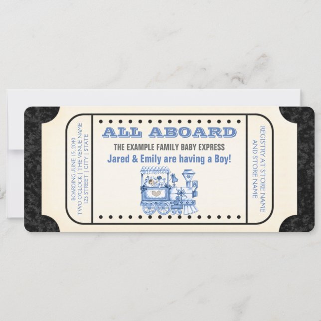 Vintage Train Ticket Baby Shower Invitation (Front)