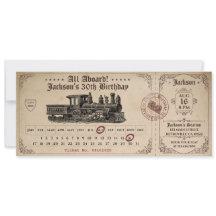Vintage Train Ticket Birthday Invitation