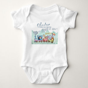 Vintage Train Transport Birthday Watercolor photo Baby Bodysuit