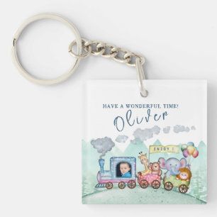 Vintage Train Transport Birthday Watercolor photo Keychain