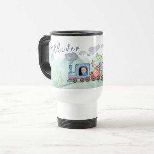 Vintage Train Transport Birthday Watercolor photo Travel Mug