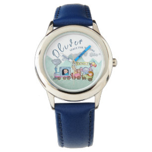 Vintage Train Transport Birthday Watercolor photo Watch