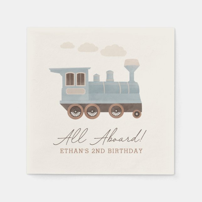 Vintage Train Transportation Birthday Napkin (Front)