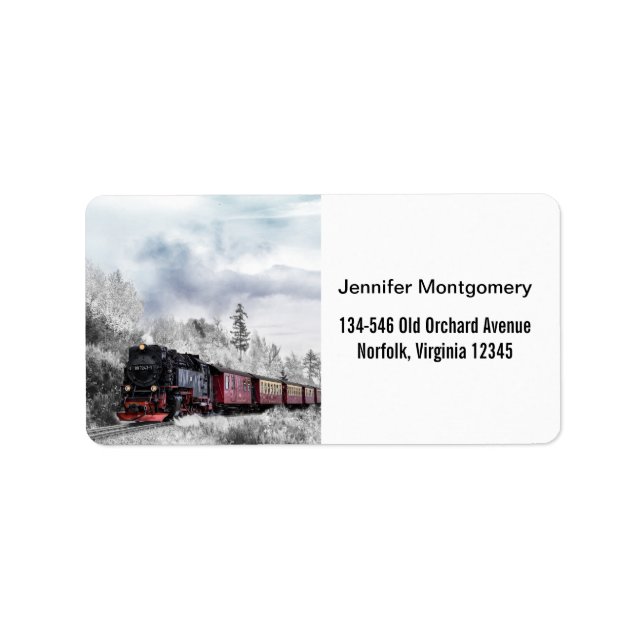 Vintage Train Travelling through Winter Landscape Label (Front)