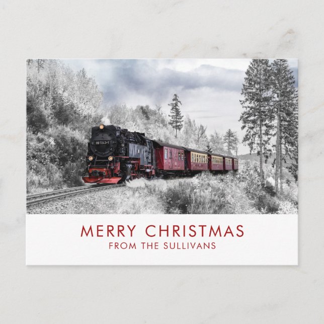 Vintage Train Winter Christmas Scene Holiday Postcard (Front)