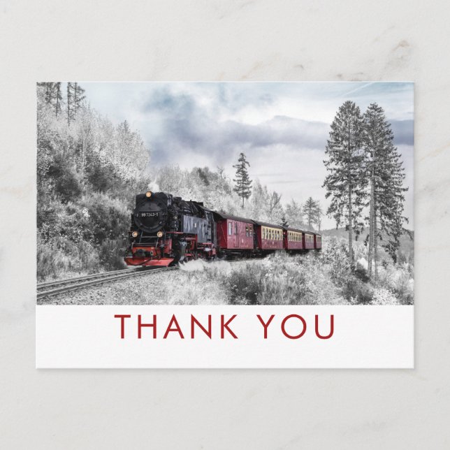 Vintage Train Winter Christmas Scene  Thank You Postcard (Front)