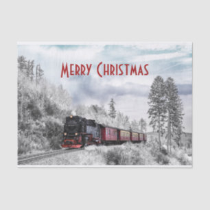 Vintage Train Winter Christmas Scene Tissue Paper