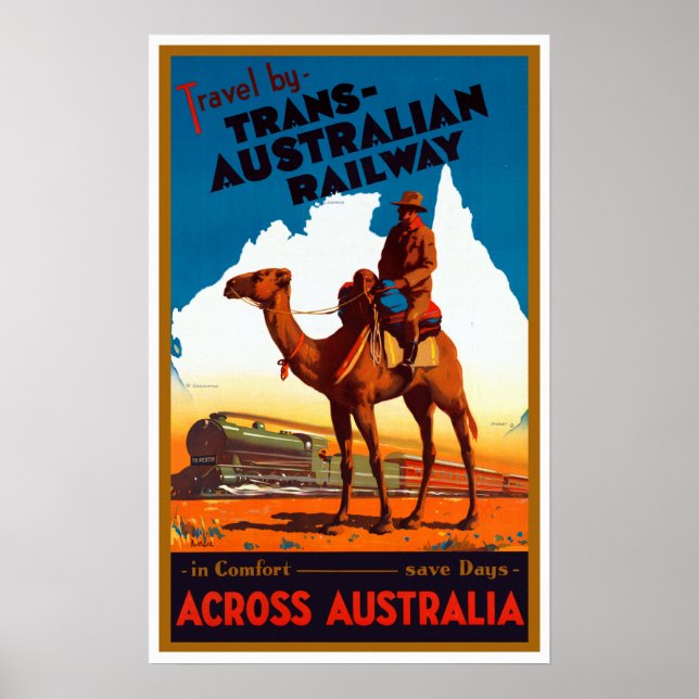 Vintage Trans-Australian Railway Travel Poster (Front)
