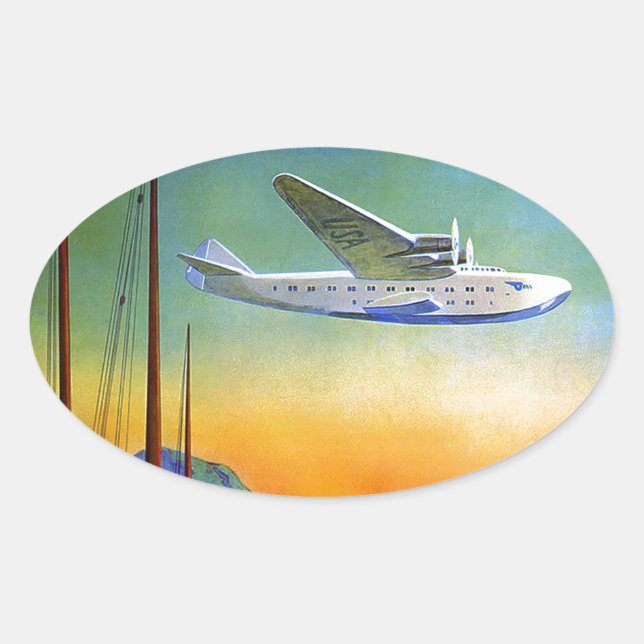 Vintage Transpacific Far East Travel Oval Sticker (Front)