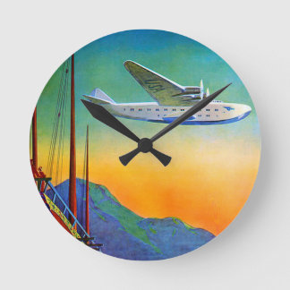 Vintage Transpacific Travel Round Clock