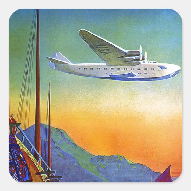 Vintage Transpacific Travel Square Sticker (Front)
