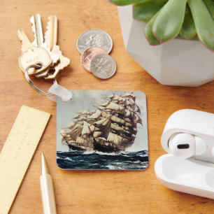 Vintage Transporation, Clipper Ships in Rough Seas Keychain